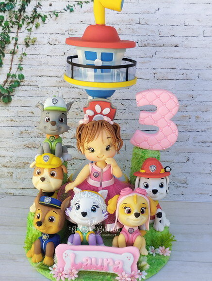 Topo de Bolo Patrulha Canina Super Luxo Cenográfico com Torre 20cm