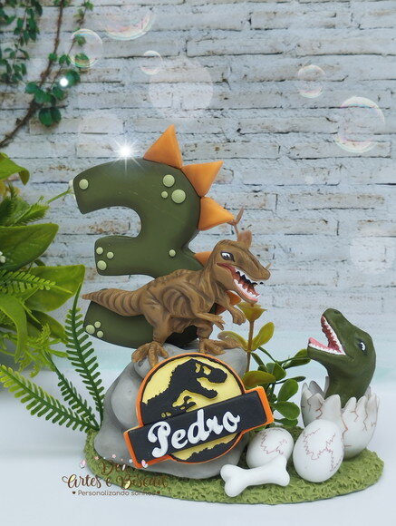 Vela Personalizada em Biscuit - Tema Dinossauro