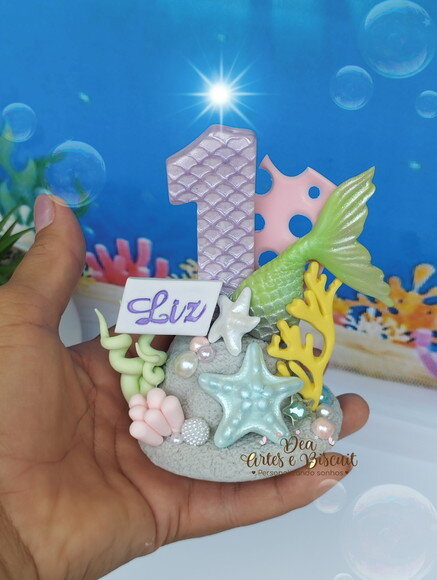 Vela Fundo do Mar Sereia em Biscuit | Dea Artes e Biscuit
