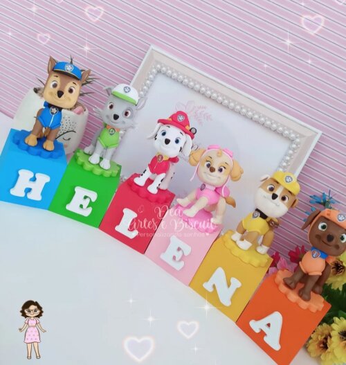 Cubos Decorativos Nome Patrulha Canina Biscuit Enfeite Mesa Menina (Valor Unitário)