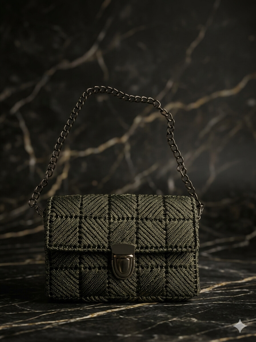 Bolsa preta bordada a mão