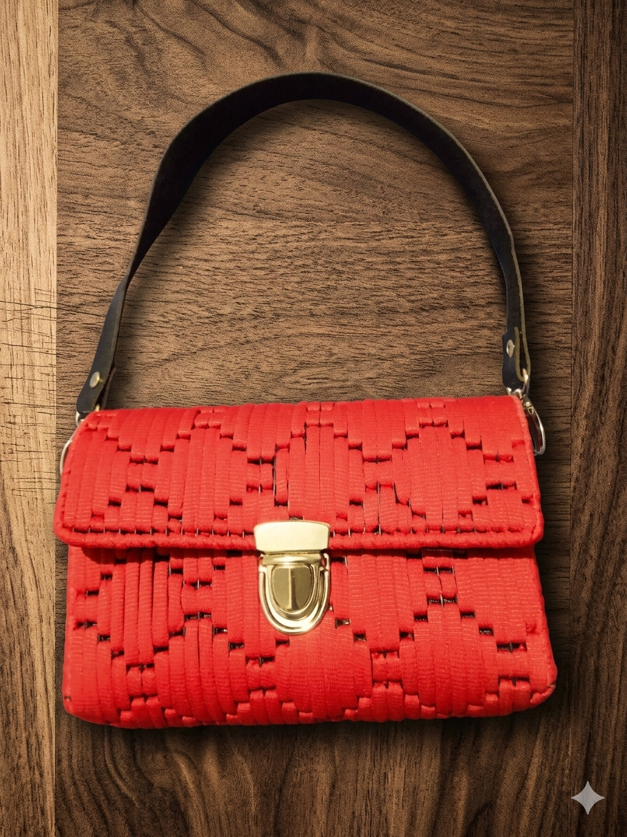 Bolsa vermelha bordada a mão