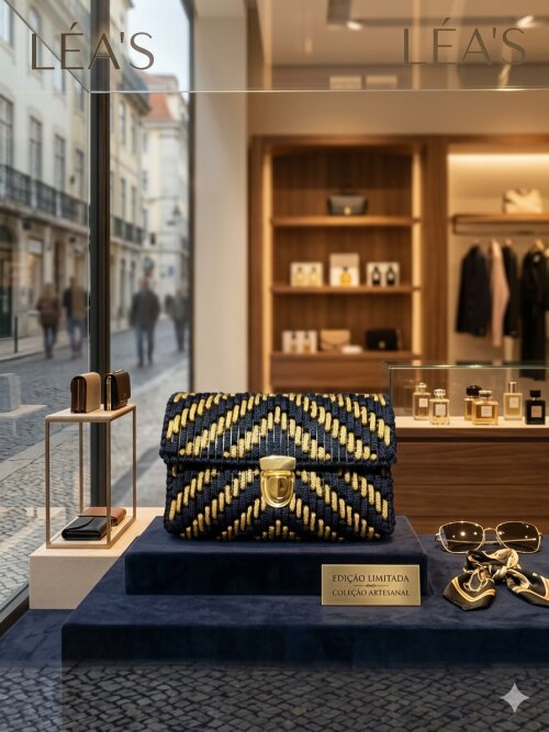 Clutch azul marinho e bege