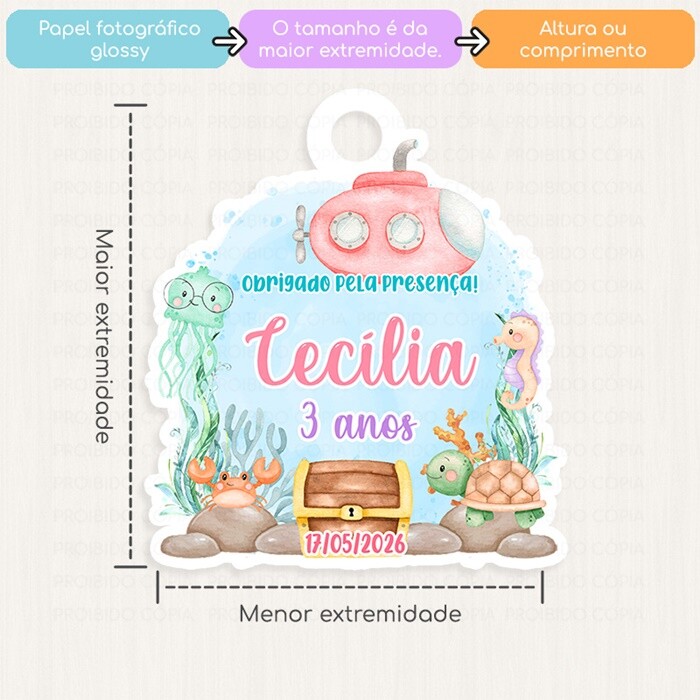 20 Tags Personalizadas Fundo do Mar Aquarela Lembrancinha Chá de