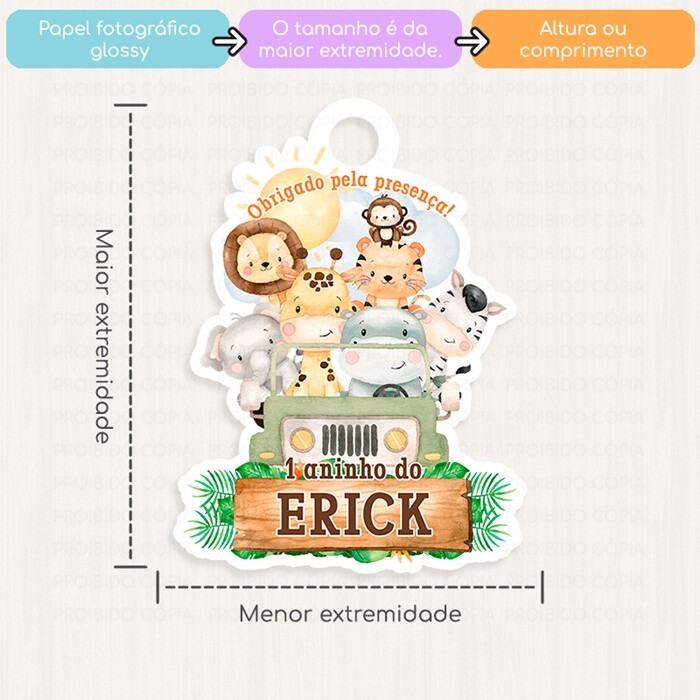 20 Tags Personalizadas Jipe Safari Aquarela Lembrancinha Maternid