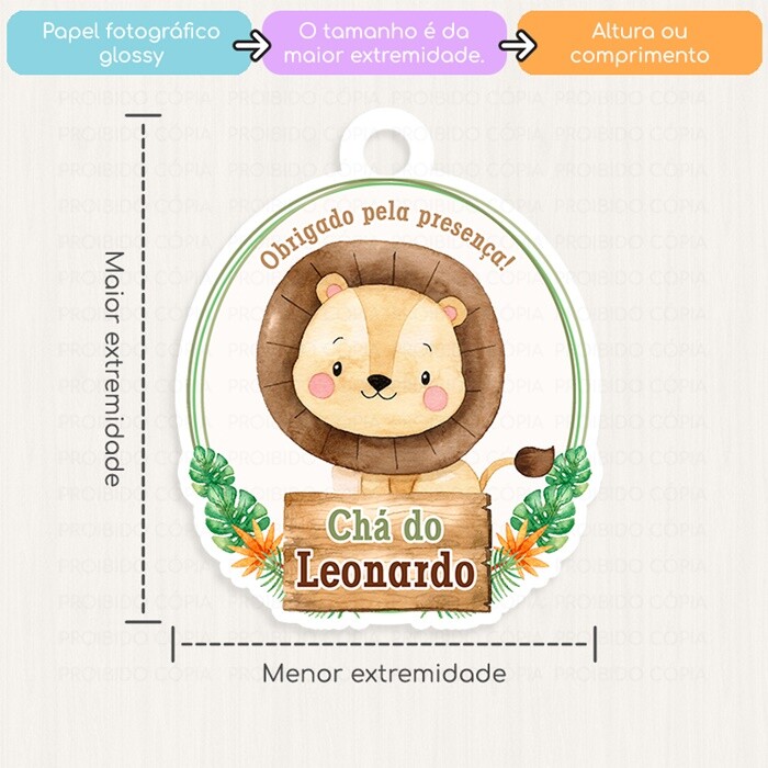 20 Tags Personalizadas Leãozinho Aquarela Safari Lembrancinha Ma