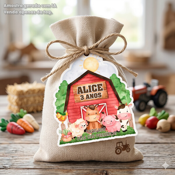 20 Tags Personalizadas Fazendinha Celeiro Vermelho Lembrancinha C
