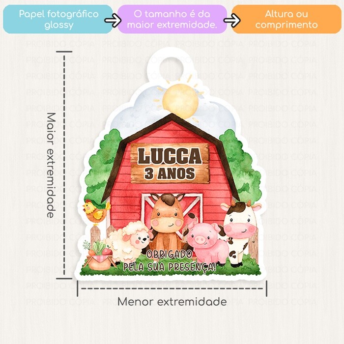 20 Tags Personalizadas Fazendinha Celeiro Vermelho Lembrancinha C
