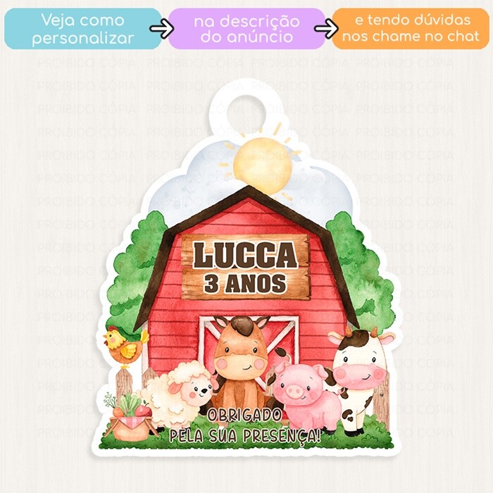 20 Tags Personalizadas Fazendinha Celeiro Vermelho Lembrancinha C
