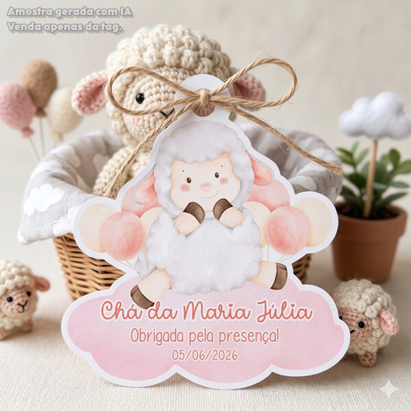 20 Tags Personalizadas Ovelhinha Aquarela Lembrancinha Chá de Be