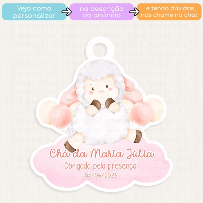 20 Tags Personalizadas Ovelhinha Aquarela Lembrancinha Chá de Be