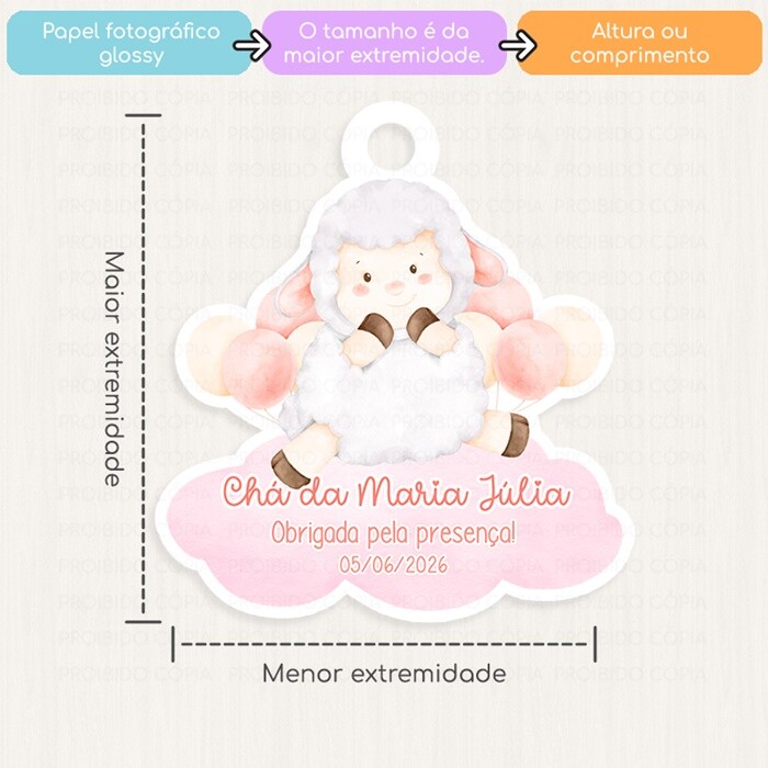 20 Tags Personalizadas Ovelhinha Aquarela Lembrancinha Chá de Be