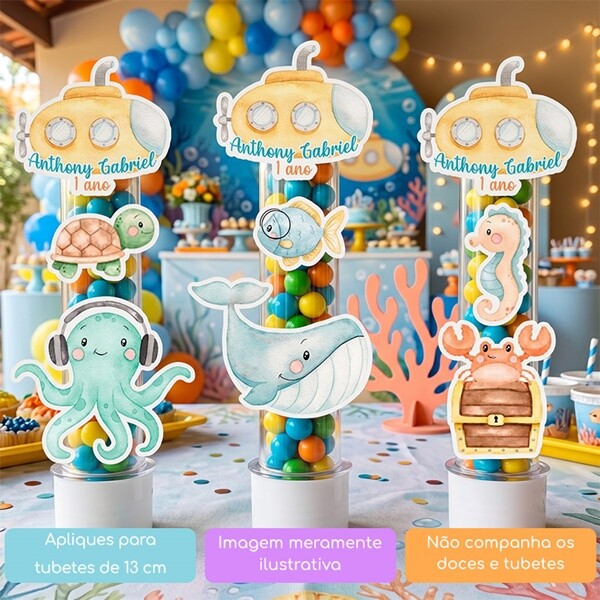 10 Apliques Personalizados Fundo do Mar Lembrancinha Chá de beb?