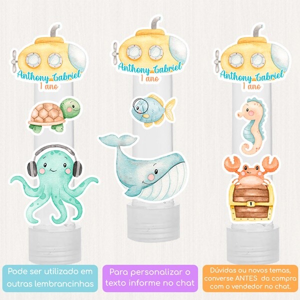 10 Apliques Personalizados Fundo do Mar Lembrancinha Chá de beb?