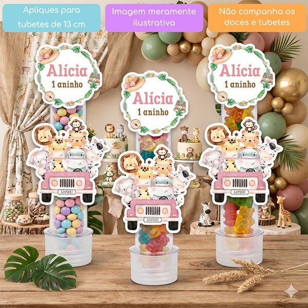 10 Apliques Personalizados Jipe Rosa Safari Lembrancinha Chá de 