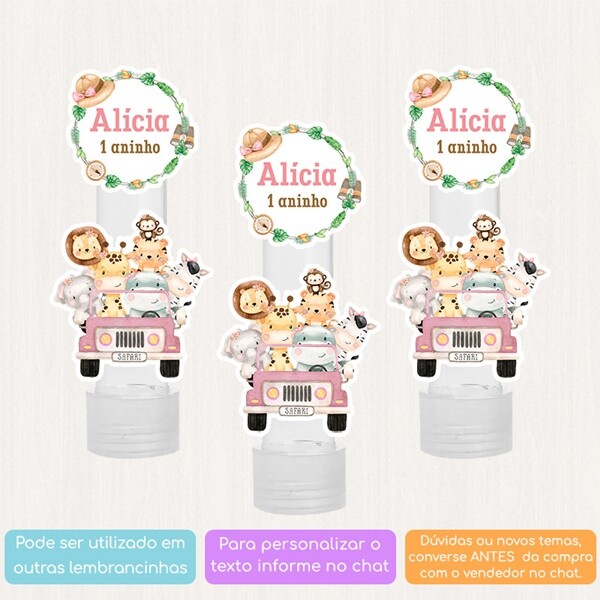 10 Apliques Personalizados Jipe Rosa Safari Lembrancinha Chá de 
