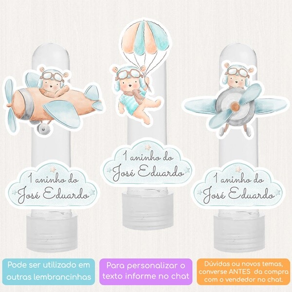 10 Apliques Personalizados Ursinho Aviador Lembrancinha Chá de b