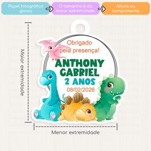 20 Tags Personalizadas Dinossauro Aquarela Lembrancinha Maternida
