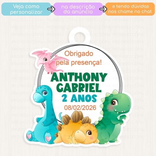 20 Tags Personalizadas Dinossauro Aquarela Lembrancinha Maternida