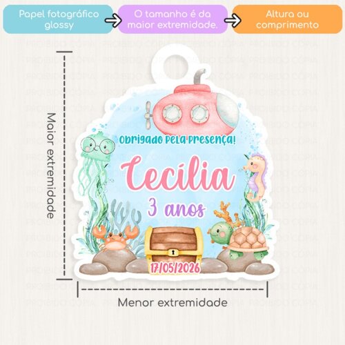 20 Tags Personalizadas Fundo do Mar Aquarela Lembrancinha Chá de