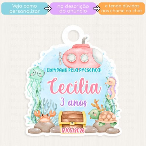 20 Tags Personalizadas Fundo do Mar Aquarela Lembrancinha Chá de