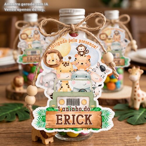 20 Tags Personalizadas Jipe Safari Aquarela Lembrancinha Maternidade Chá de Bebê e Aniversário
