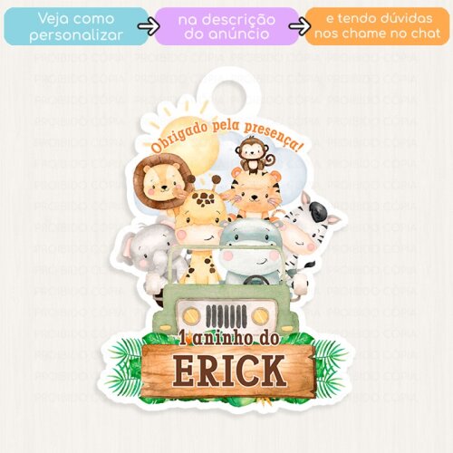 20 Tags Personalizadas Jipe Safari Aquarela Lembrancinha Maternid