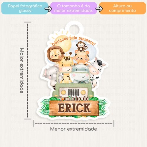 20 Tags Personalizadas Jipe Safari Aquarela Lembrancinha Maternid