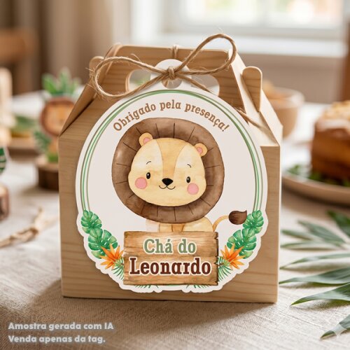 20 Tags Personalizadas Leãozinho Aquarela Safari Lembrancinha Maternidade Chá de Bebê e Aniversário