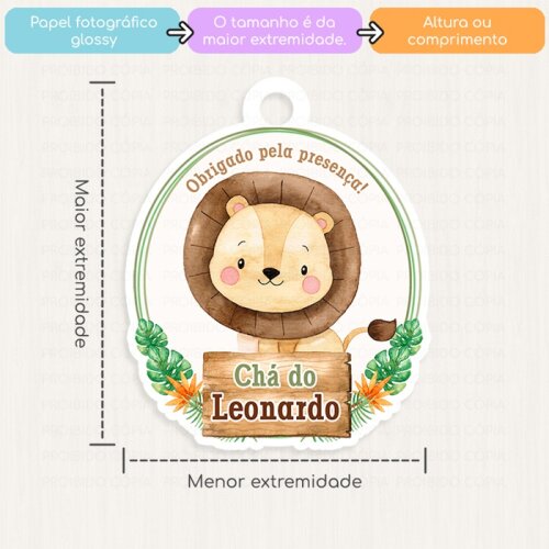 20 Tags Personalizadas Leãozinho Aquarela Safari Lembrancinha Ma