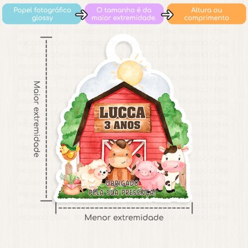 20 Tags Personalizadas Fazendinha Celeiro Vermelho Lembrancinha C