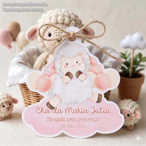 20 Tags Personalizadas Ovelhinha Aquarela Lembrancinha Chá de Be