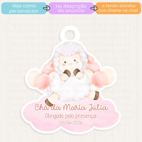 20 Tags Personalizadas Ovelhinha Aquarela Lembrancinha Chá de Be