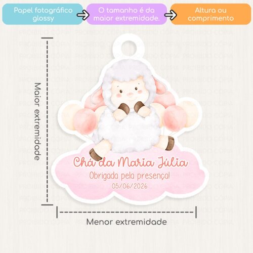 20 Tags Personalizadas Ovelhinha Aquarela Lembrancinha Chá de Be
