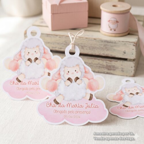 20 Tags Personalizadas Ovelhinha Aquarela Lembrancinha Chá de Be