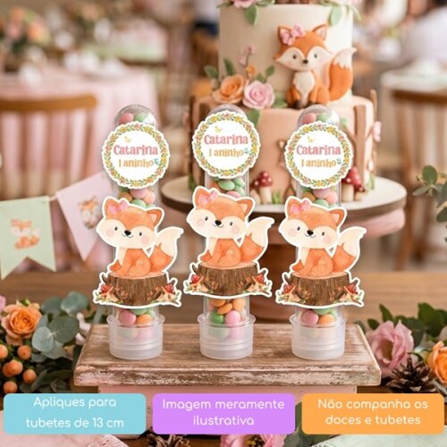 10 Apliques Personalizados Raposinha Lembrancinha Chá de bebê Aniversário Tubete
