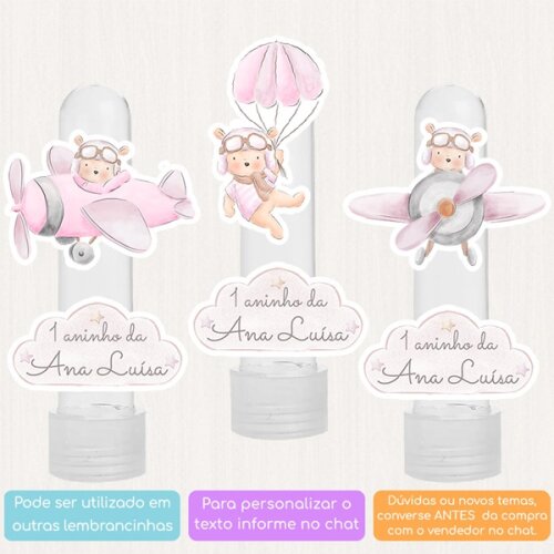 10 Apliques Personalizados Ursinha Aviadora Lembrancinha Chá de 