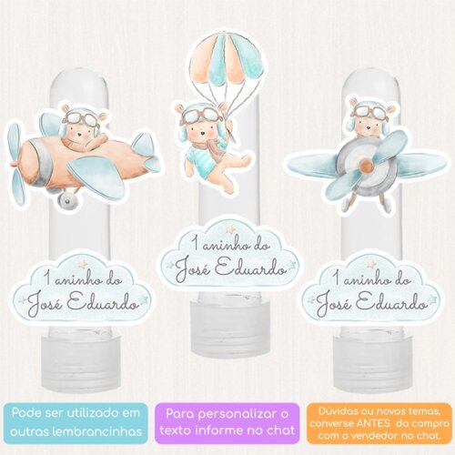 10 Apliques Personalizados Ursinho Aviador Lembrancinha Chá de b