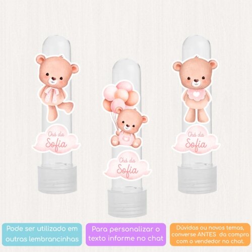 10 Apliques Personalizados Ursinha Aquarela Balão Rosa Lembranci