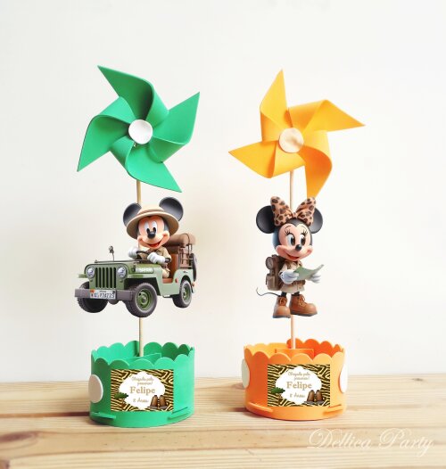 Centro de mesa Mickey e Minnie Safari