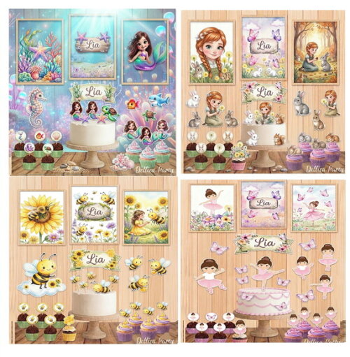 Kits Mesversário Menina 12 Temas Mais Brinde - Impresso