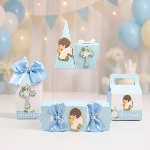 Kit Festa: 20 Lembrancinhas Personalizadas Batizado Azul - Batismo