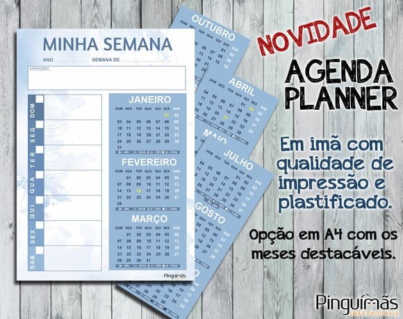 Agenda/planner Tamanho A4 - Azul - em Manta Magnética