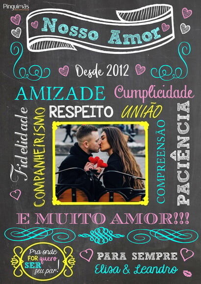 Chalkboard Dia dos Namorados/bodas/casamento A5 em Imã/ps