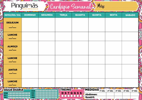 Cardápio Semanal A4 em Manta Magnética