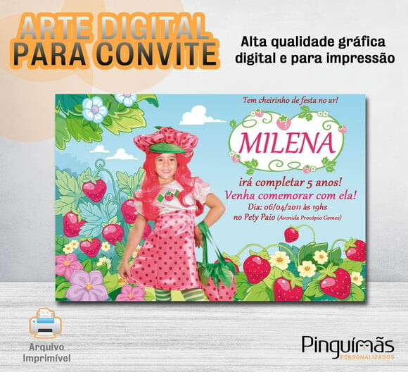 Convite Digital de Aniversário - Moranguinho com Foto