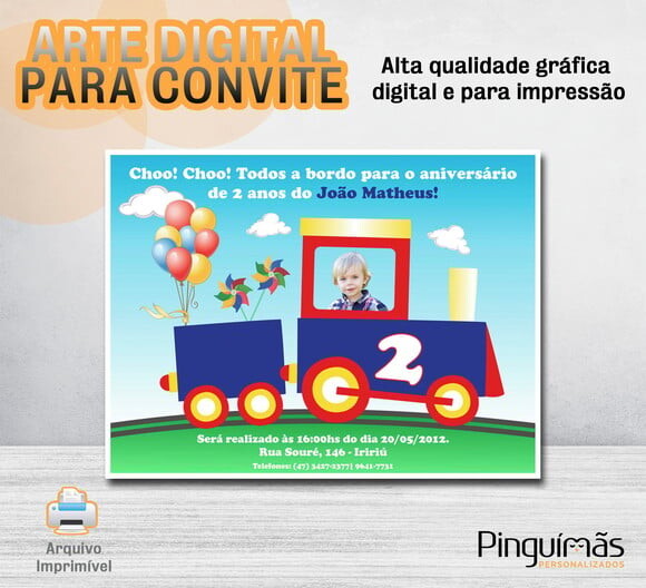 Convite Digital de Aniversário - Trenzinho com Foto