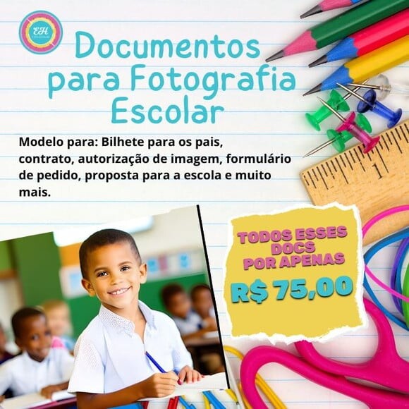 Docs para Fotografia Escolar - Bilhete, Contrato, Etc
