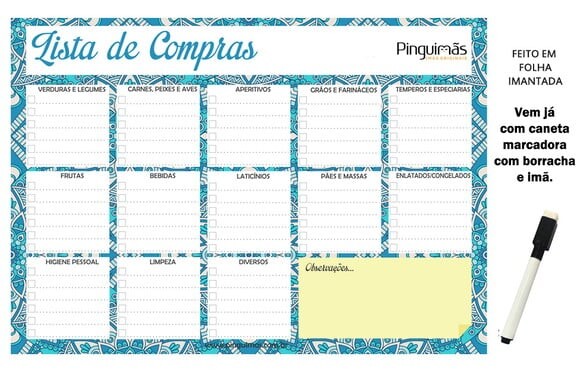Lista de Compras para Geladeira A4 em Manta Magnética