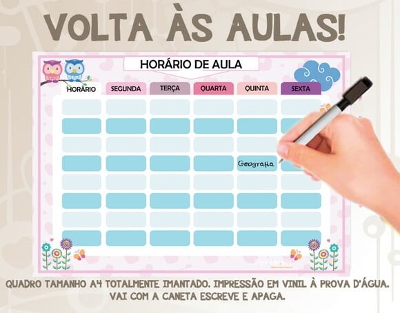 Horário de Aula Imantado A4 com Caneta
